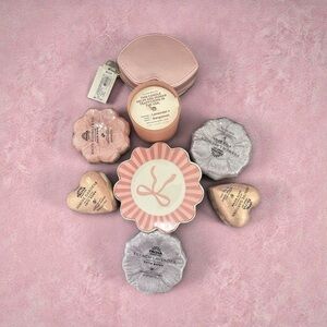 PACHA Soap Co Scented set w/Bath Bombs, a pink small dish, candle & a pink box.